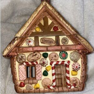 VTG 1970's Christmas Gingerbread Cookie Jar Hand Painted Cottage